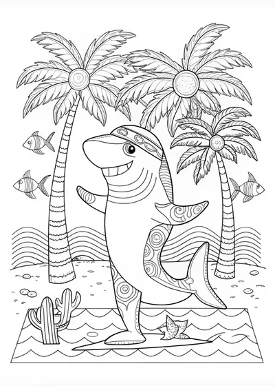 Jumping Shark Adventure Coloring Page
