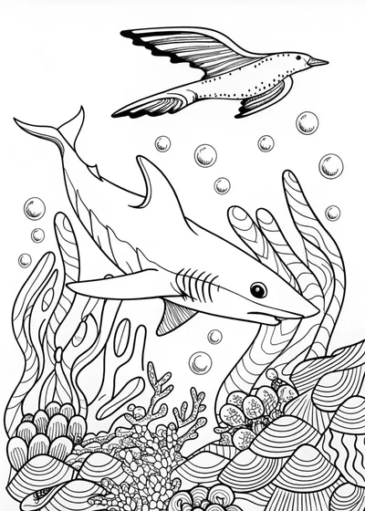 Shark’s Oceanic Adventure Coloring Page