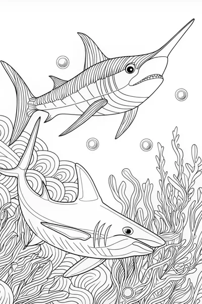 Shark Soaring Above Ocean Waves Coloring Page