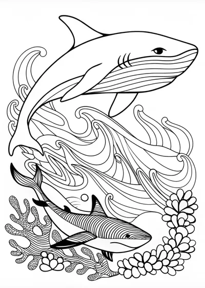 Sharks Underwater Adventure Coloring Page