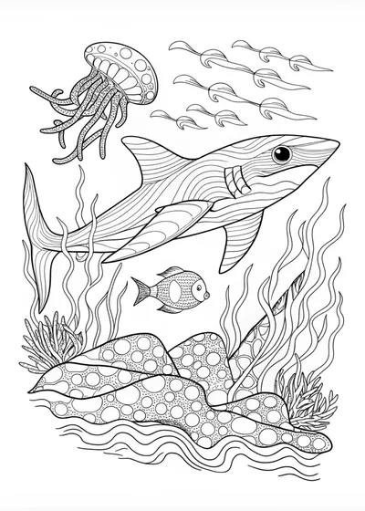 Shark and Octopus Underwater Adventure Coloring Page
