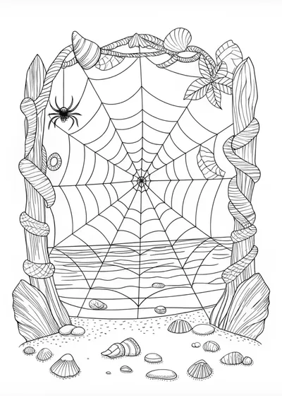 Giant Spider on Its Web Coloring Page