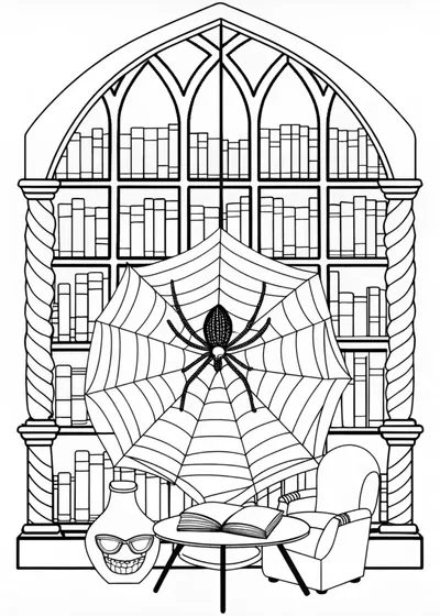 Spider on Web Coloring Page