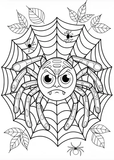 Spider in the Mountain Landscape Coloring Page