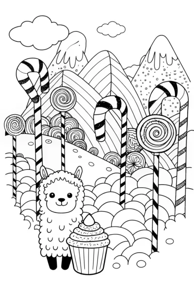 Squishmallow Llama and Cupcake Coloring Page