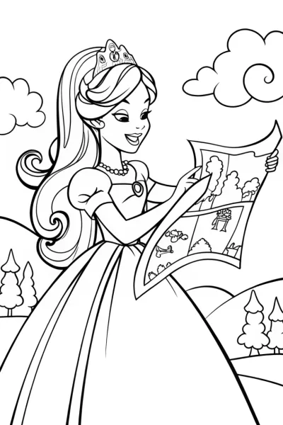 The Princess and the Enchanted Map Coloring Page