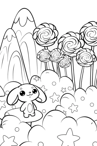 Cinnamoroll’s Candy Cloud Adventure Coloring Page