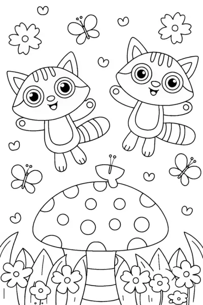 Bouncing Baby Raccoons Coloring Page