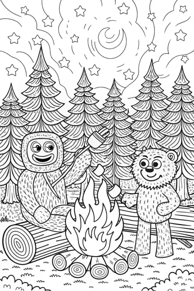 Huggy Wuggy’s Cozy Campfire Night Coloring Page