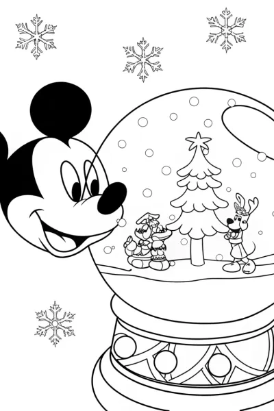 Mickey Mouse Magical Snow Globe Coloring Page