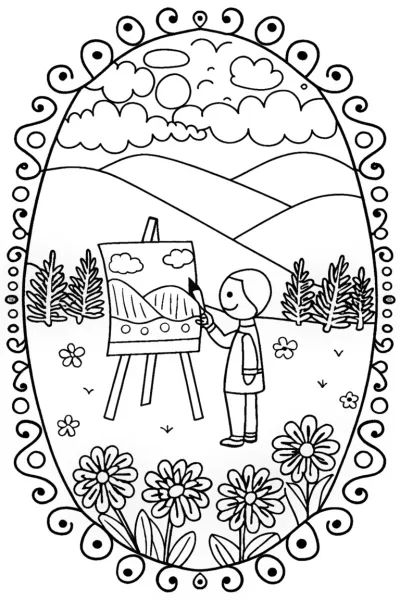 Creative Artist in a Whimsical Garden Coloring Page