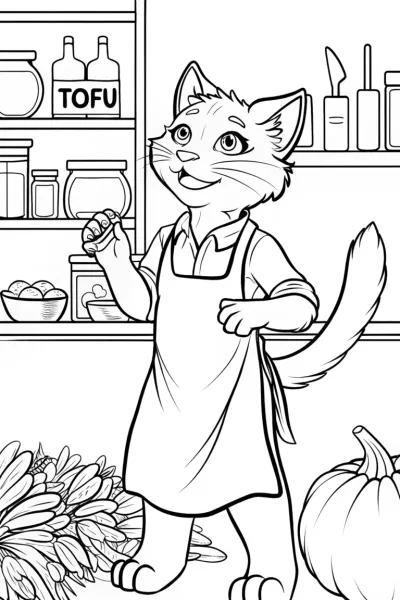 Tofu the Cat’s Culinary Adventure Coloring Page