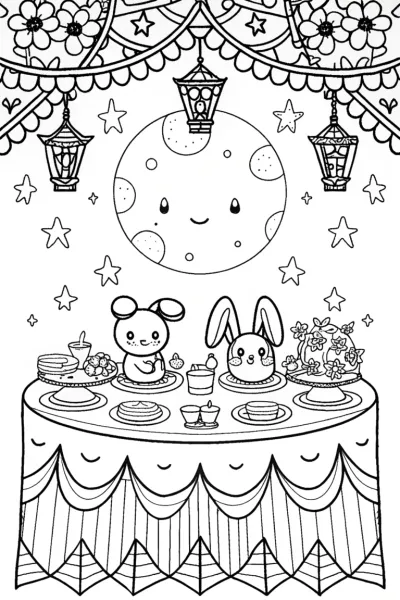 My Melody’s Starry Sky Tea Party Coloring Page