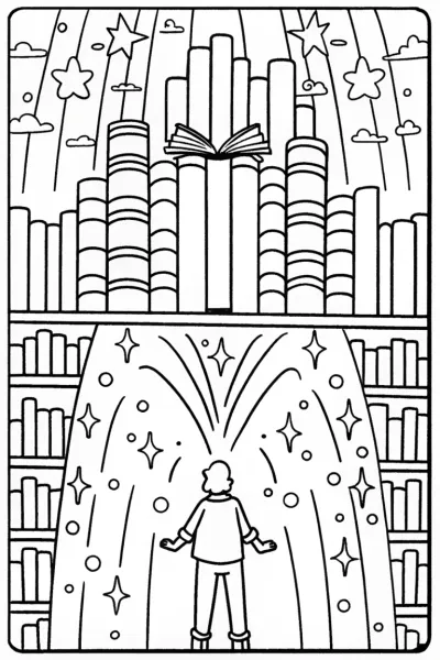 Miles Morales in the Enchanted Library Coloring Page