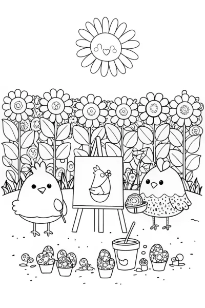 Chickens’ Garden Workshop Coloring Page
