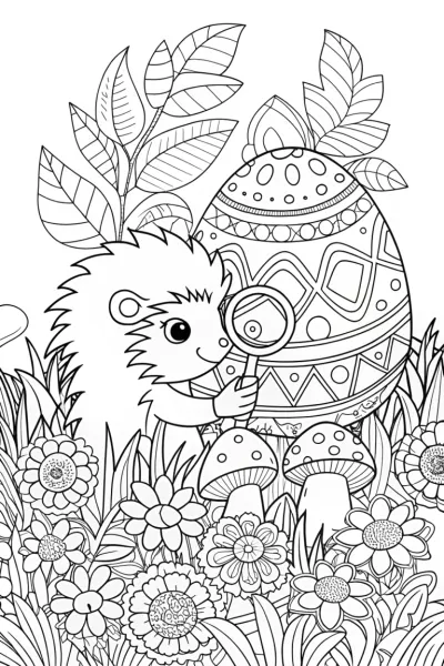 Hedgehog’s Easter Egg Adventure Coloring Page