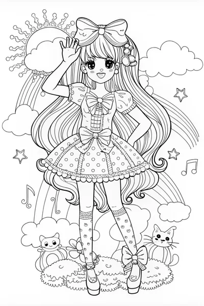 Anime Girl in a Flower Garden Coloring Page