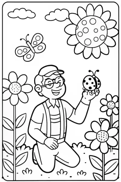 Blippi’s Garden Adventure Coloring Page