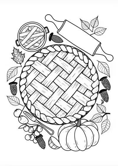 “Autumn Harvest Pie Coloring Page”
