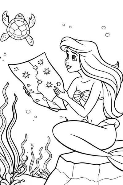Mermaid studying a sea map
