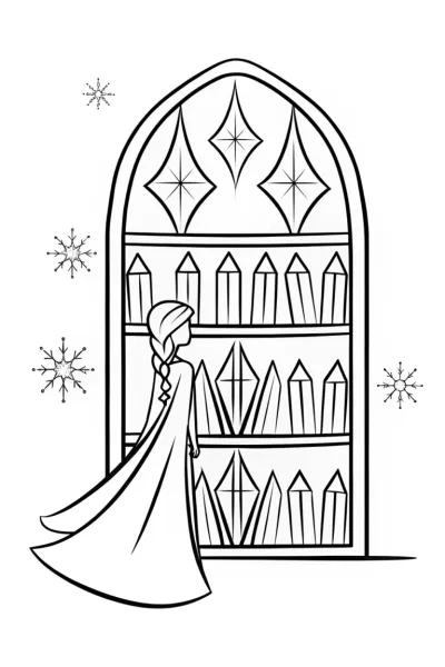 Elsa in her magical ice library