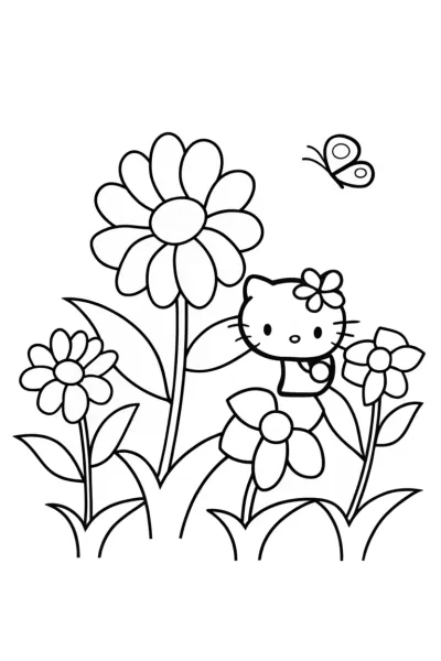Hello Kitty in a flower garden