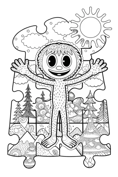 Huggy Wuggy’s Puzzle Piece Adventure Coloring Page