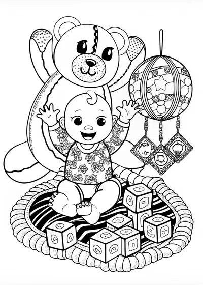 Baby Playing with Building Blocks Coloring Page