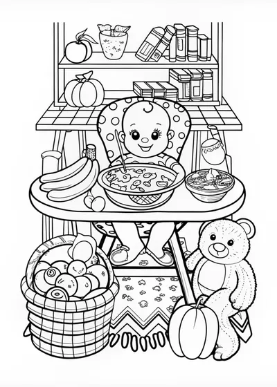 Baby Mealtime Fun Coloring Page