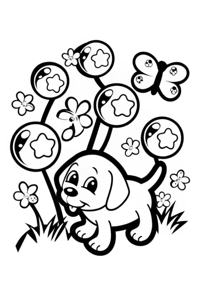 Puppy in a Bubble Maze Coloring Page
