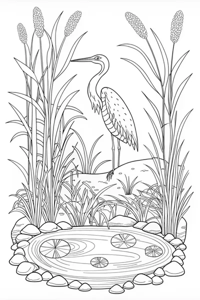 Bird by the Water’s Edge Coloring Page