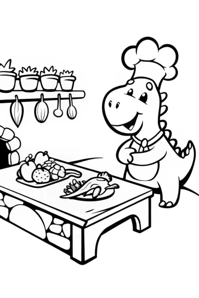 Dino Chef’s Culinary Adventure Coloring Page