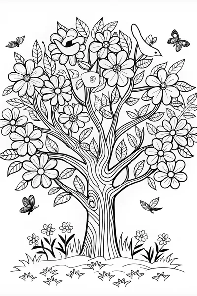 Blossoming Tree Coloring Page