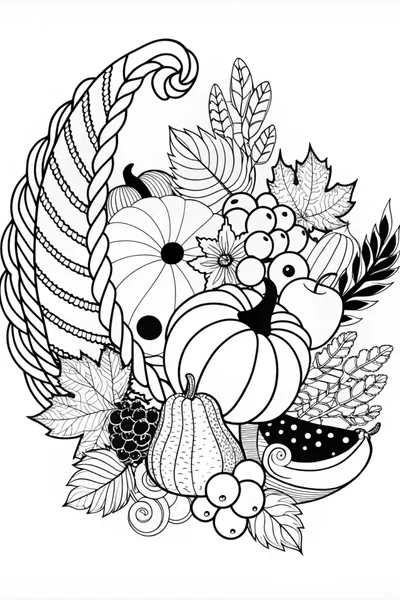 Bountiful Harvest Cornucopia Coloring Page