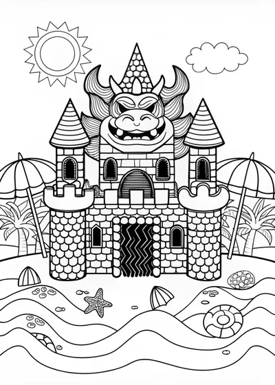 Bowser at the Beach Coloring Page