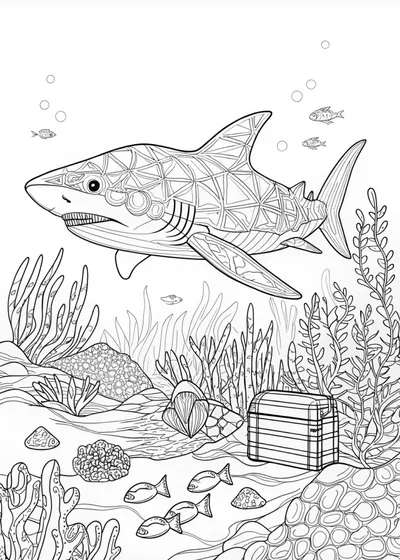 Shark Family Ocean Adventure Coloring Page