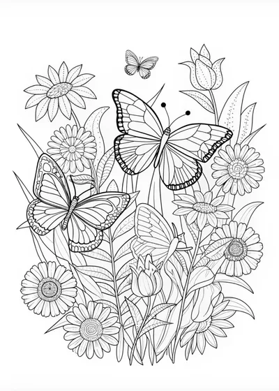 Butterfly Garden in Bloom Coloring Page