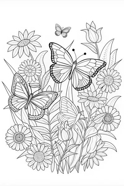 Butterfly Garden in Bloom Coloring Page