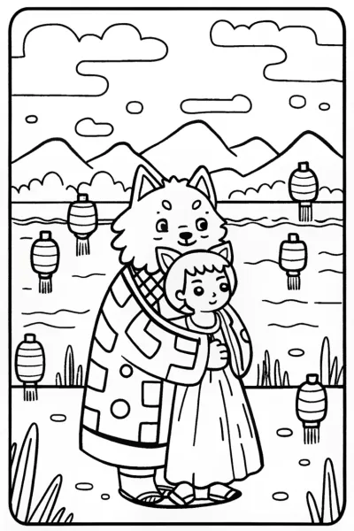 Demon Slayer and Wolf Spirit Coloring Page