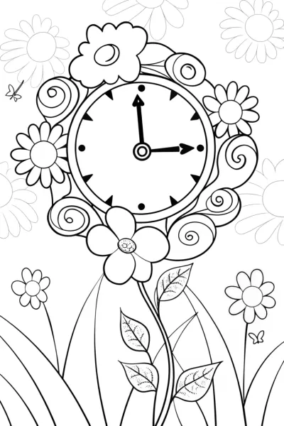 The Enchanted Flower Clock Coloring Page