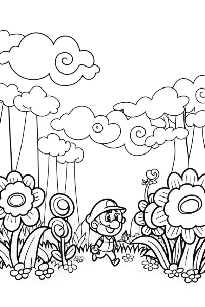 Mario’s Magical Garden Coloring Page
