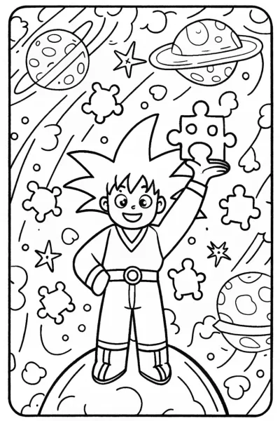 Goku’s Cosmic Puzzle Adventure Coloring Page