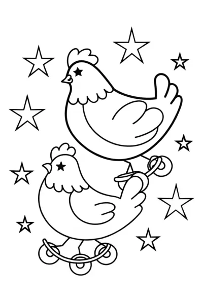 Chickens roller skating in space