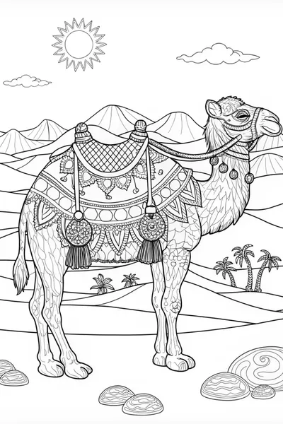 Majestic Camel Adventure Coloring Page