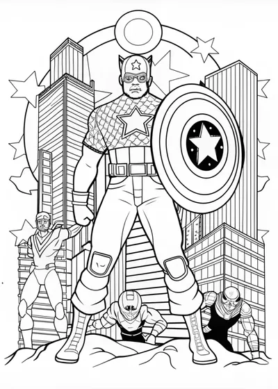 Captain America in Action Coloring Page
