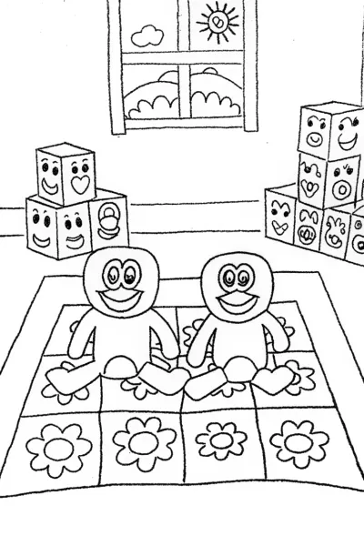 Huggy Wuggy and Kissy Missy Puzzle Playtime Coloring Page