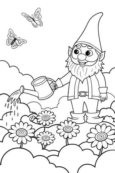 Gnome’s Sky Garden Adventure Coloring Page