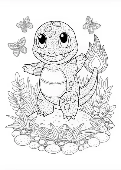 Charmander’s Playful Adventure Coloring Page