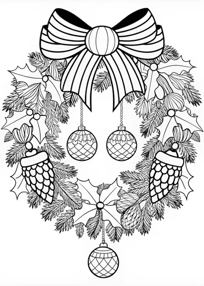 Festive Christmas Wreath Coloring Page