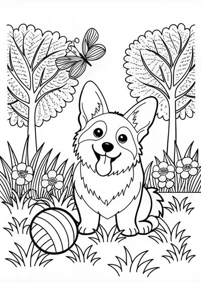 Smiling Corgi Coloring Fun